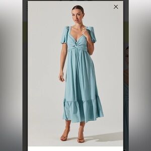 ASTR Twist Bust Tie Back Midi Dress Teal